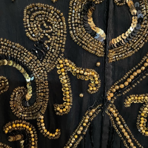 All silk hand beaded black dress with gold beading . Fits as women’s small . - Picture 5 of 6